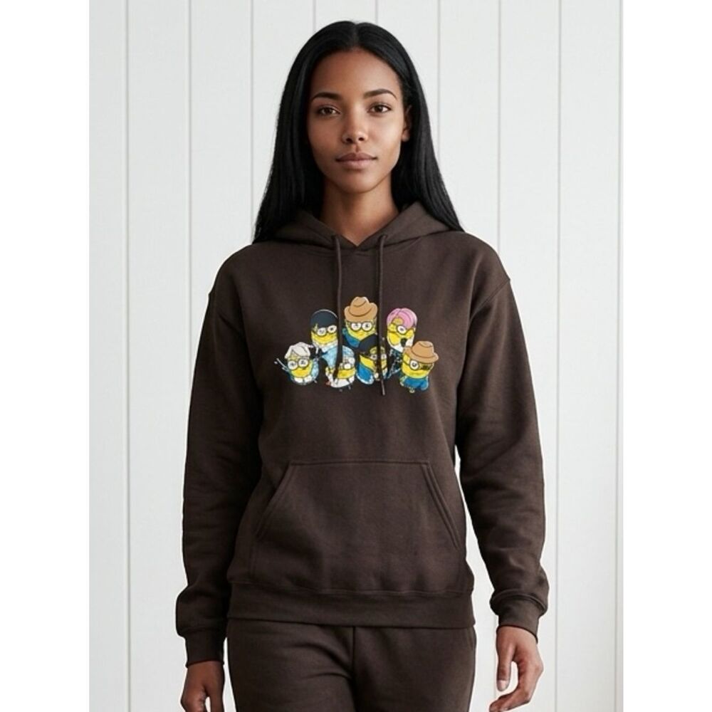 NWT BTS x Despicable Me Unisex Brown Minions Graphic Hoodie Sweatshirt - Size L
